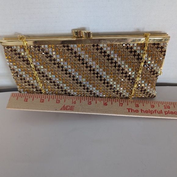 Gold and Brown Multicolor Evening Clutch With Chain. - Picture 4 of 4